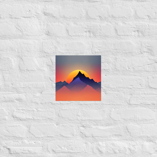 Sunset Silhouette Mountain Premium Art Print