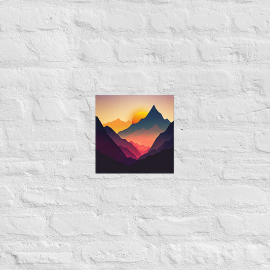 Sunset Silhouette Mountain Range Premium Art Print