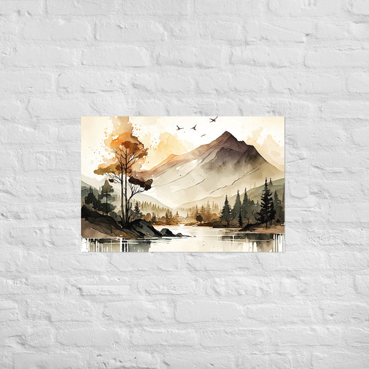 Mountain Lake Watercolor Premium Print