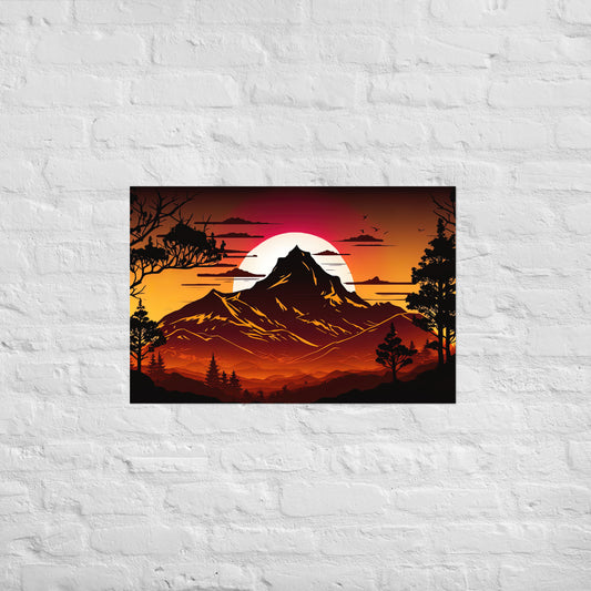 Burnt Sunset Mountain Silhouette Premium Art Print