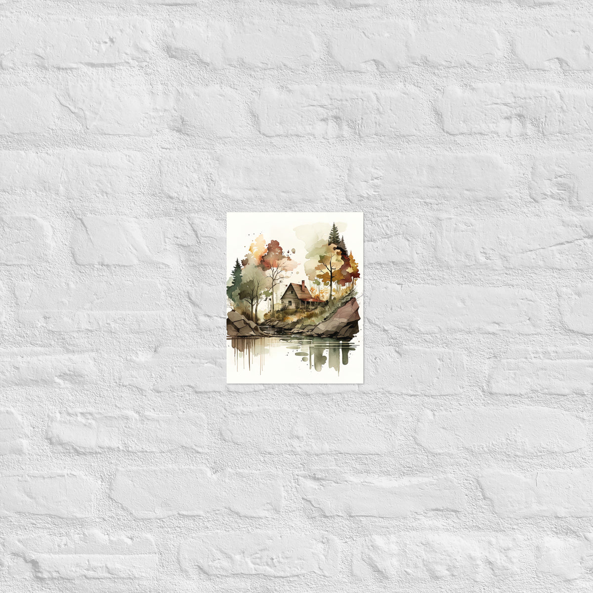 Lake Cabin Watercolor Premium Print
