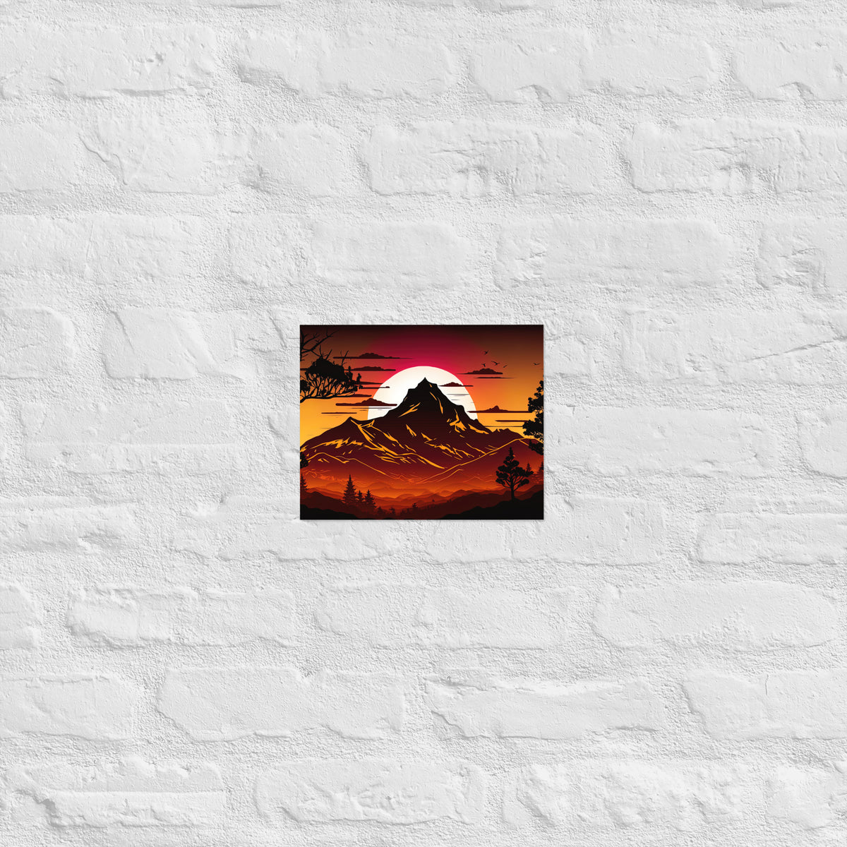 Burnt Sunset Mountain Silhouette Premium Art Print