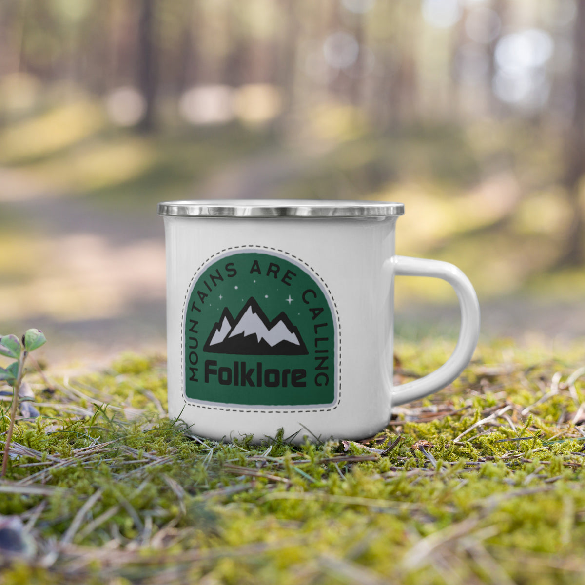 Mountains Are Calling Green Enamel Mug