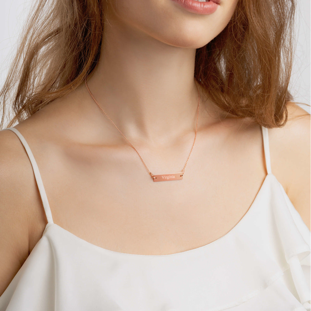 Virginia Engraved Bar Chain Necklace