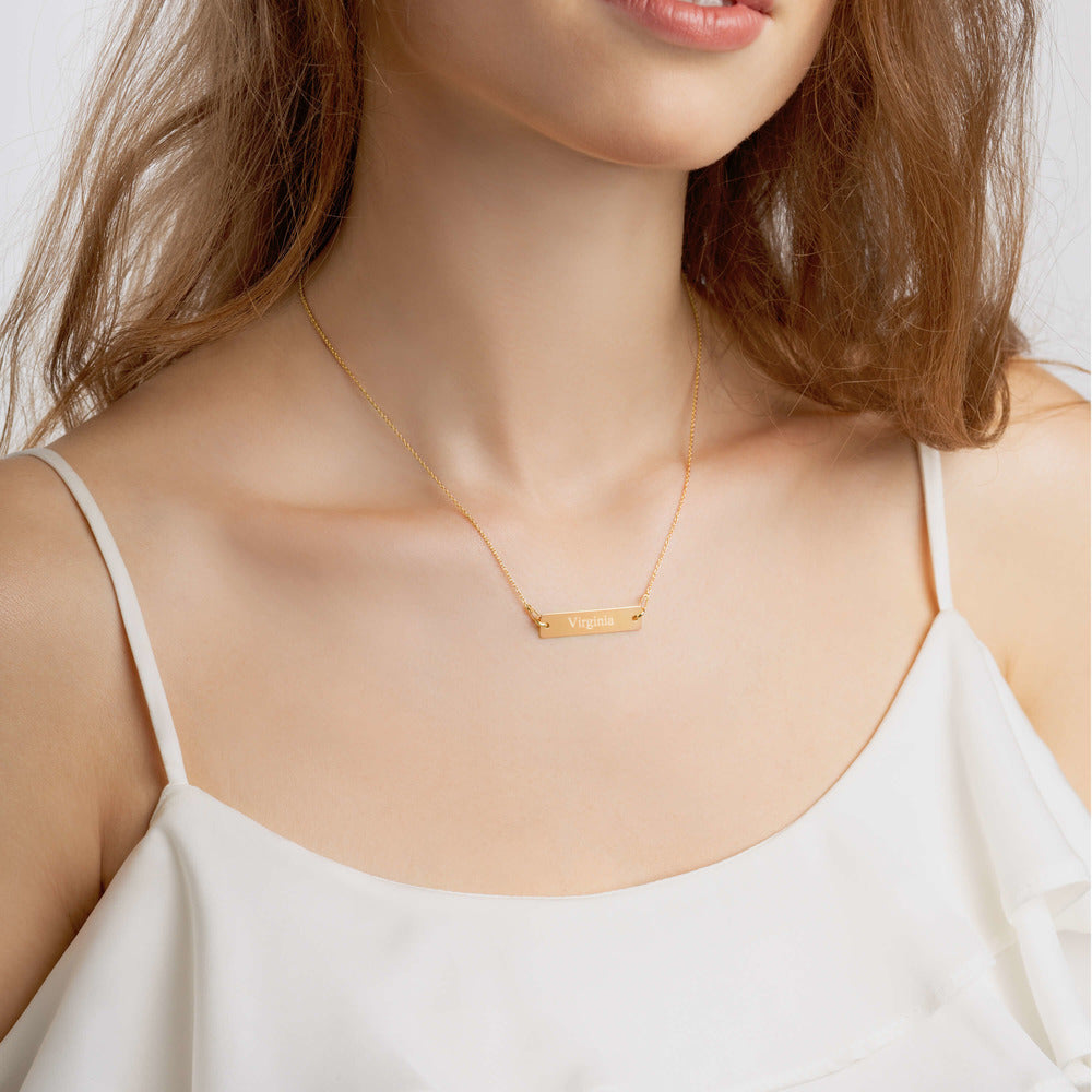 Virginia Engraved Bar Chain Necklace