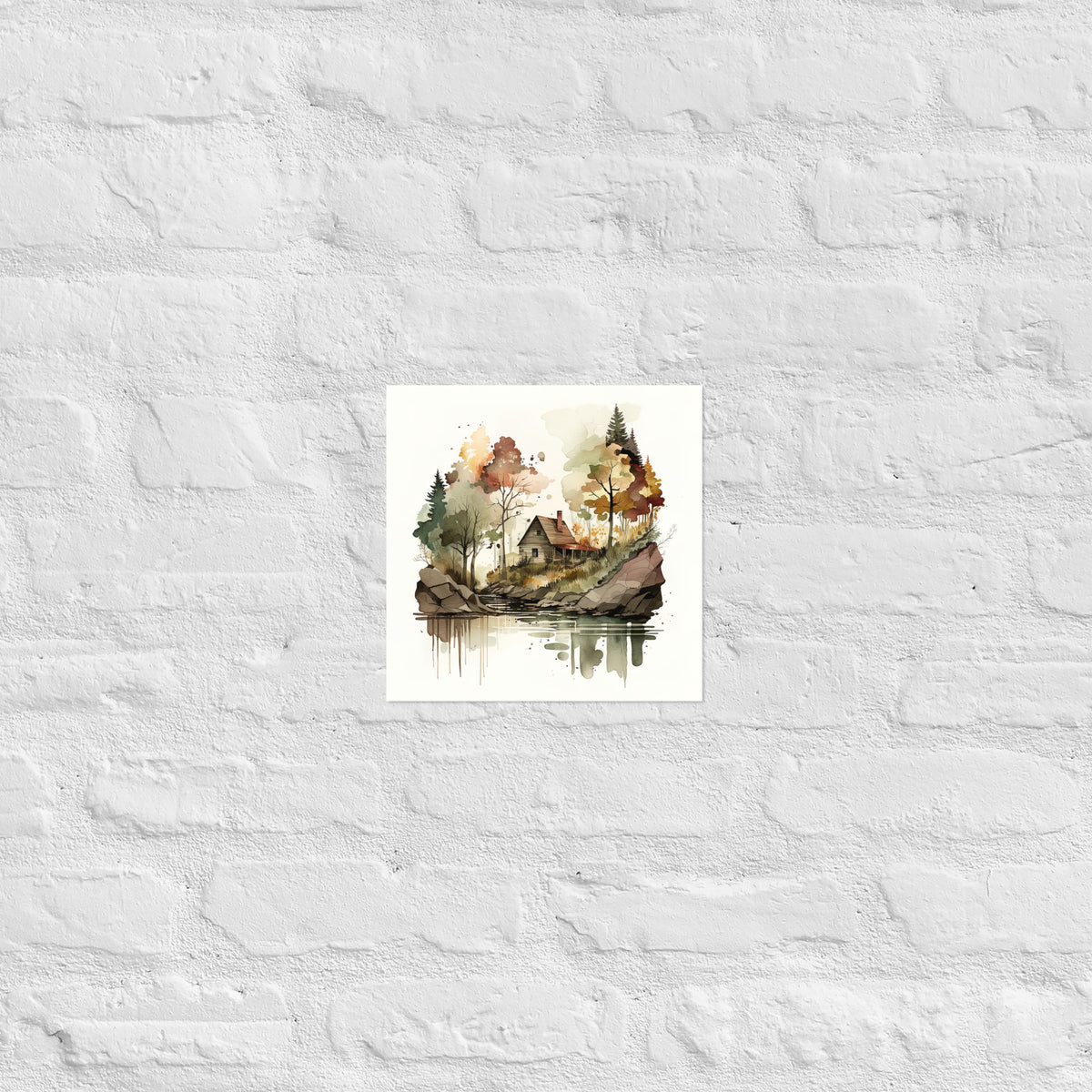 Lake Cabin Watercolor Premium Print