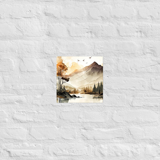Mountain Lake Watercolor Premium Print