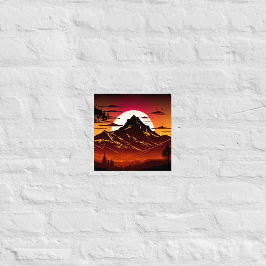 Burnt Sunset Mountain Silhouette Premium Art Print