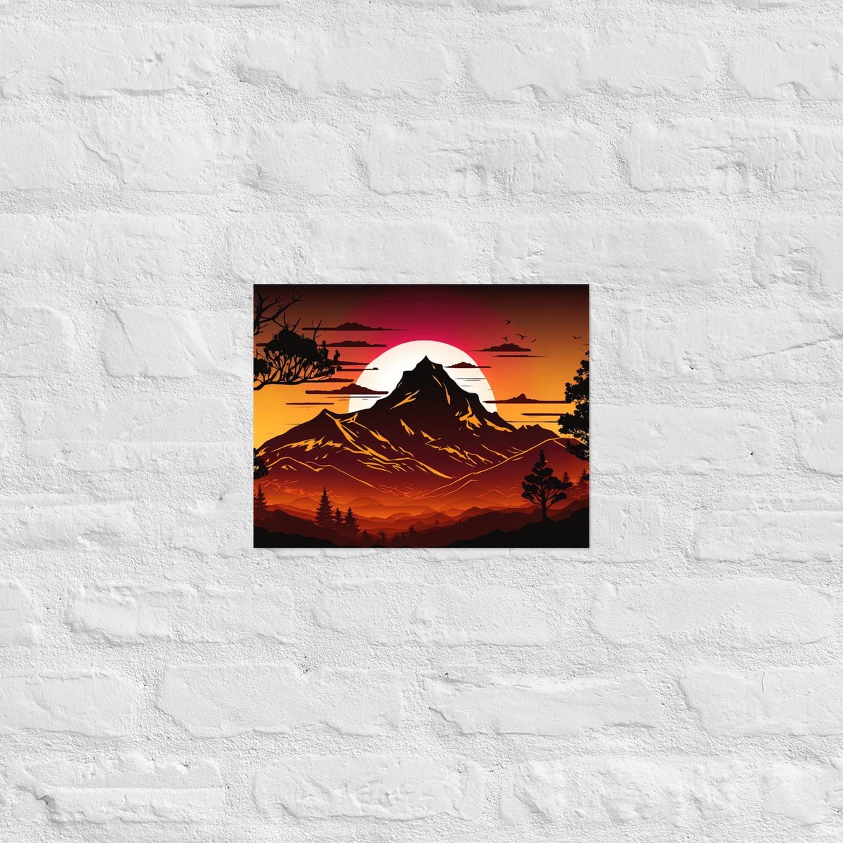 Burnt Sunset Mountain Silhouette Premium Art Print