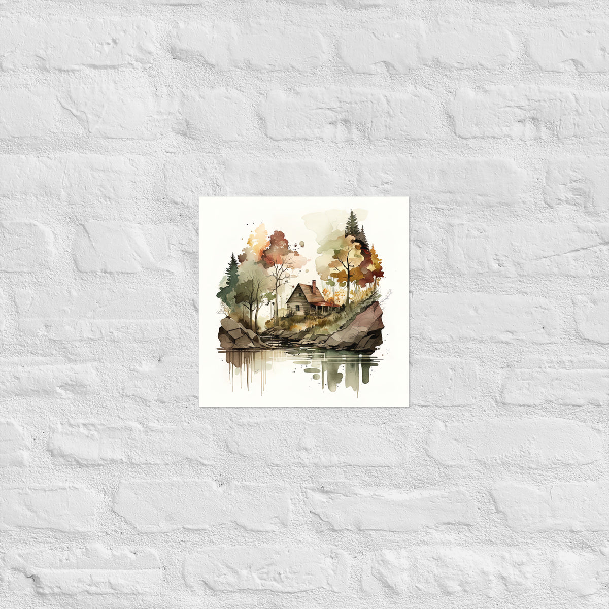 Lake Cabin Watercolor Premium Print
