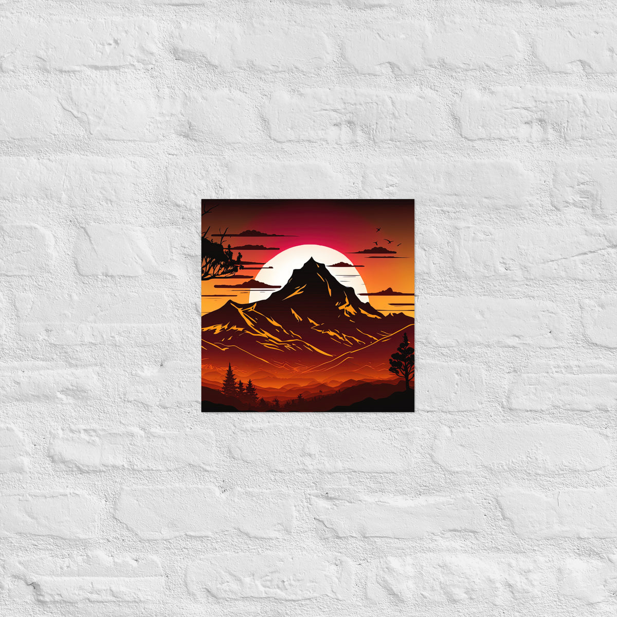 Burnt Sunset Mountain Silhouette Premium Art Print