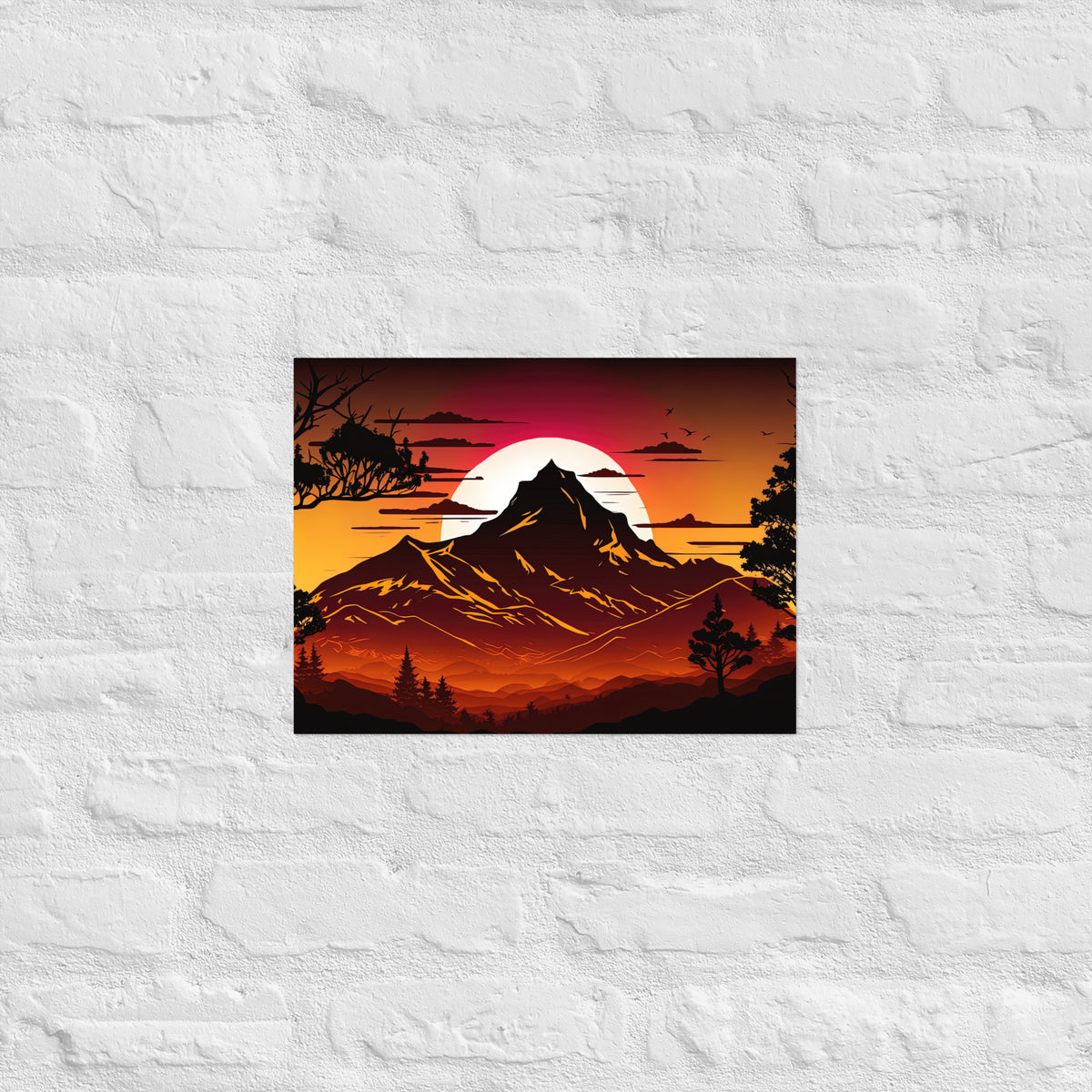 Burnt Sunset Mountain Silhouette Premium Art Print