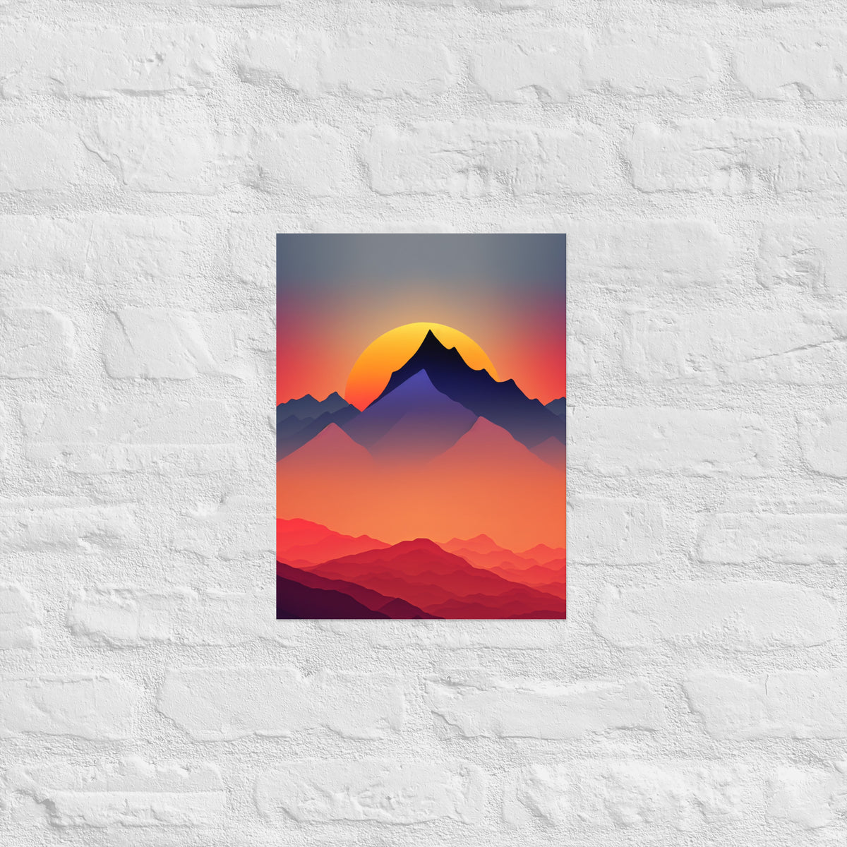 Sunset Silhouette Mountain Premium Art Print