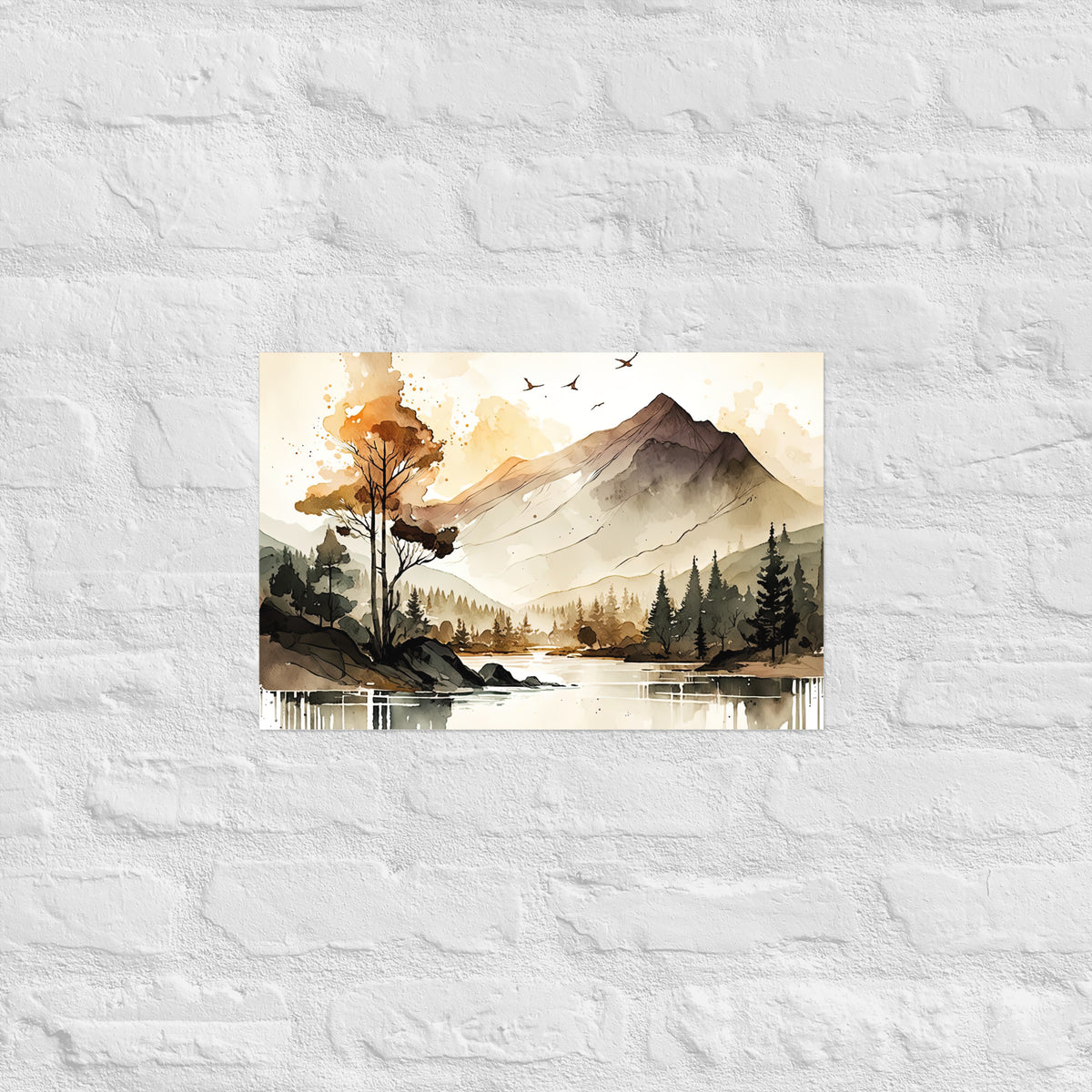 Mountain Lake Watercolor Premium Print