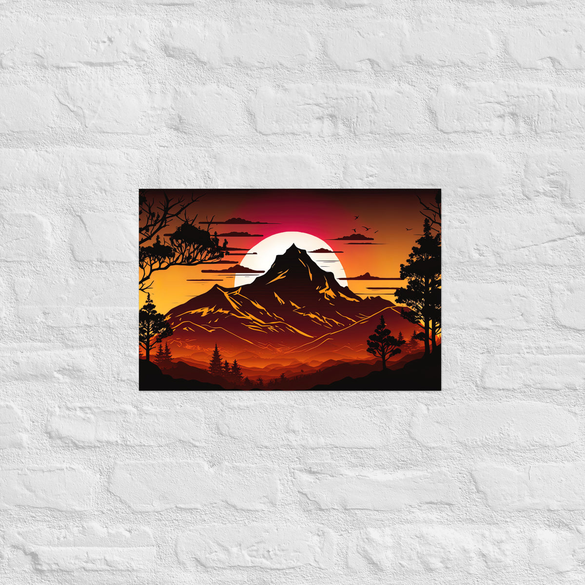 Burnt Sunset Mountain Silhouette Premium Art Print