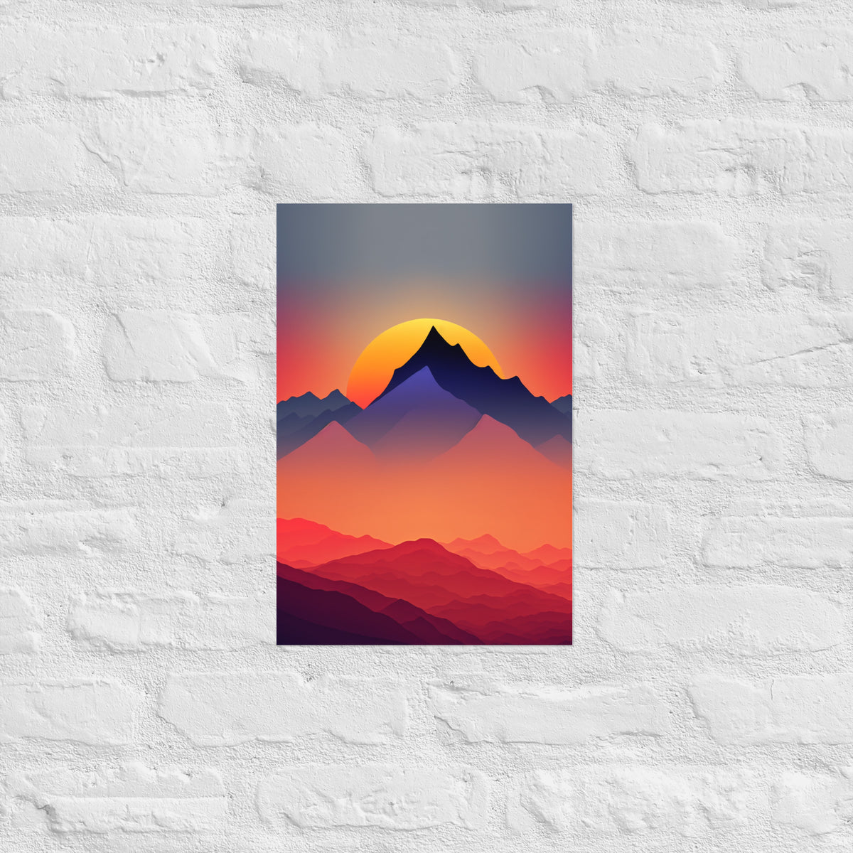 Sunset Silhouette Mountain Premium Art Print
