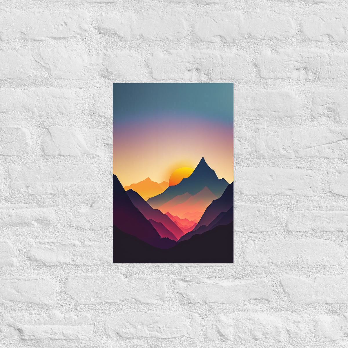 Sunset Silhouette Mountain Range Premium Art Print