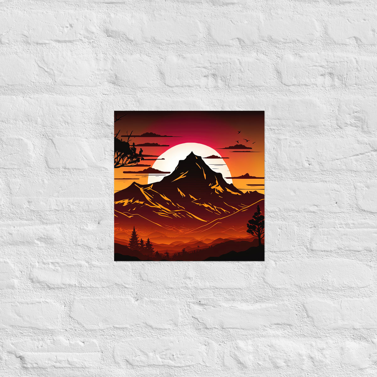 Burnt Sunset Mountain Silhouette Premium Art Print