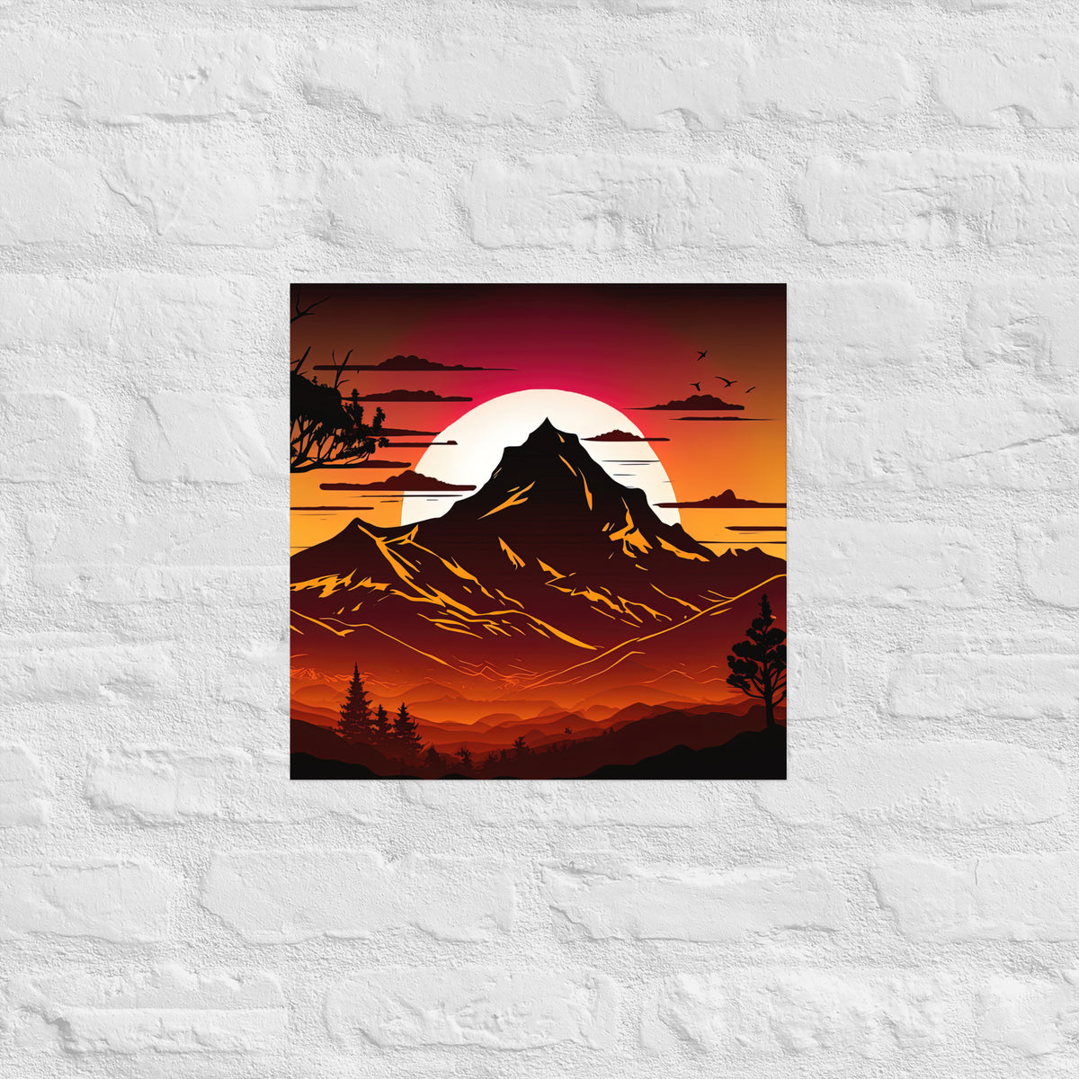Burnt Sunset Mountain Silhouette Premium Art Print