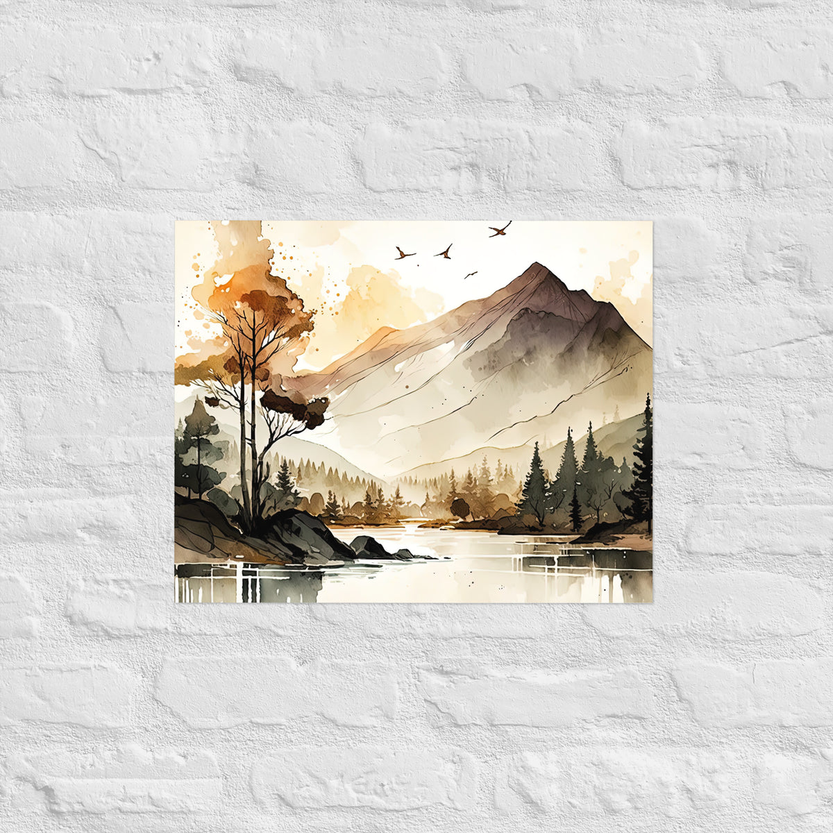 Mountain Lake Watercolor Premium Print