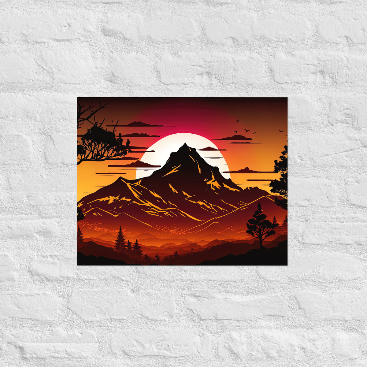 Burnt Sunset Mountain Silhouette Premium Art Print