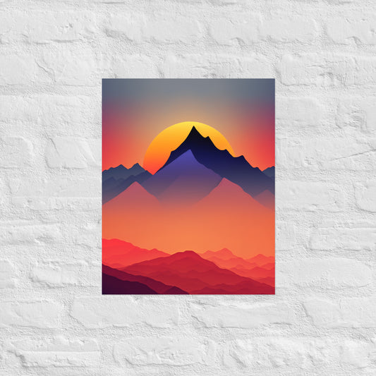 Sunset Silhouette Mountain Premium Art Print