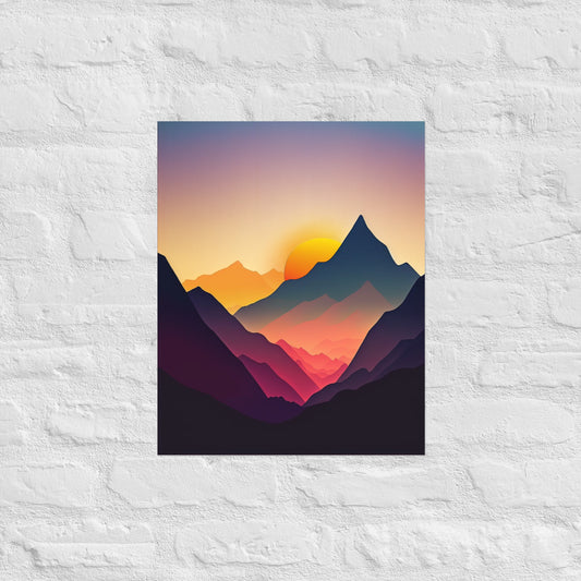 Sunset Silhouette Mountain Range Premium Art Print