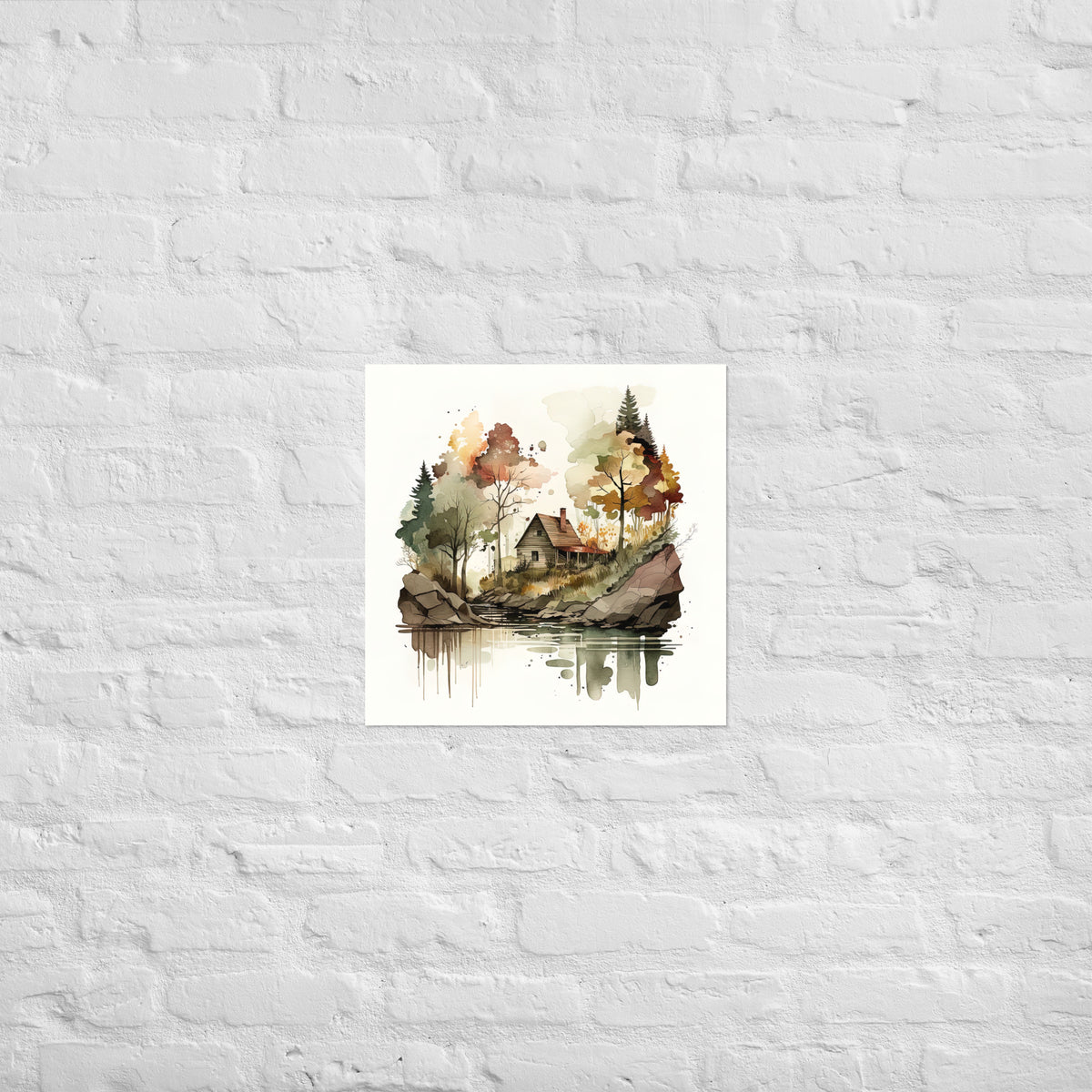 Lake Cabin Watercolor Premium Print