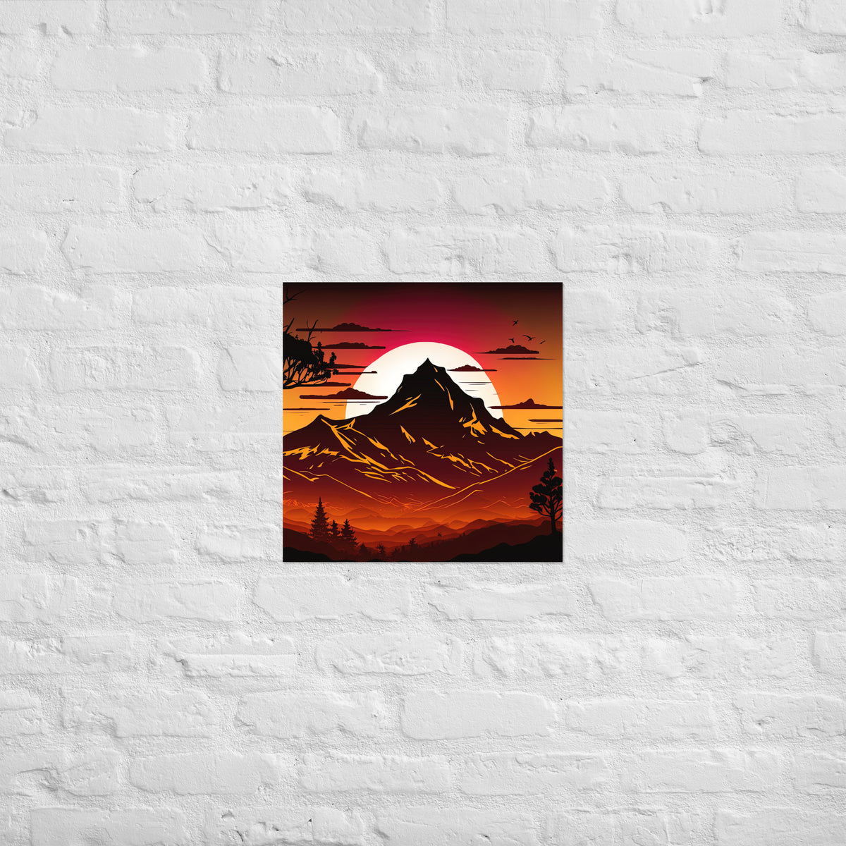 Burnt Sunset Mountain Silhouette Premium Art Print