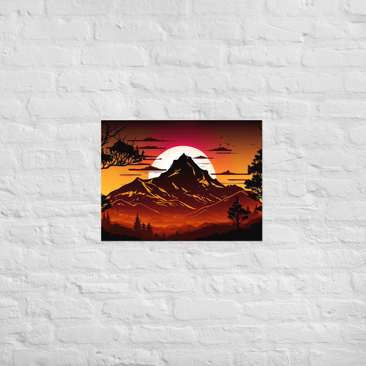 Burnt Sunset Mountain Silhouette Premium Art Print