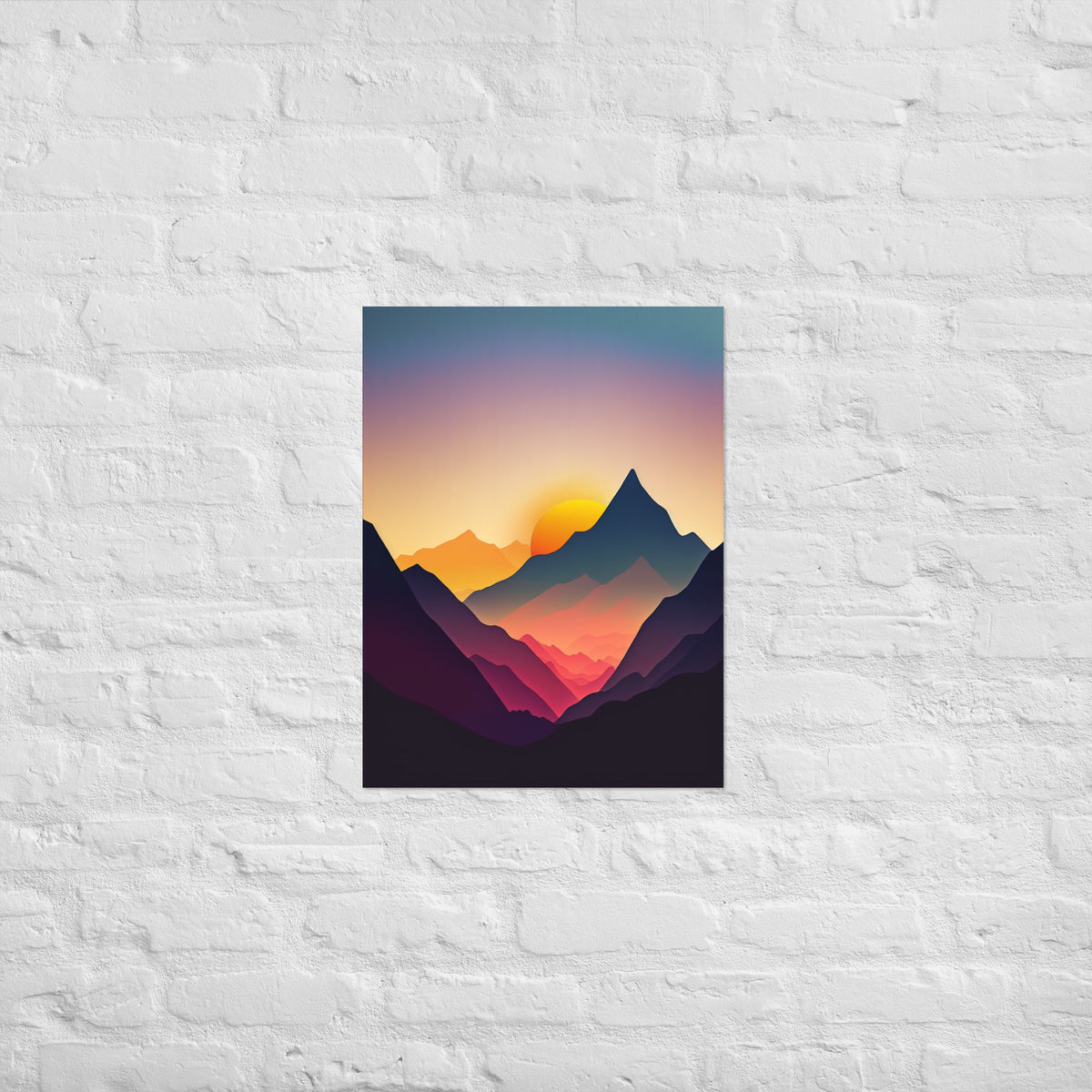 Sunset Silhouette Mountain Range Premium Art Print
