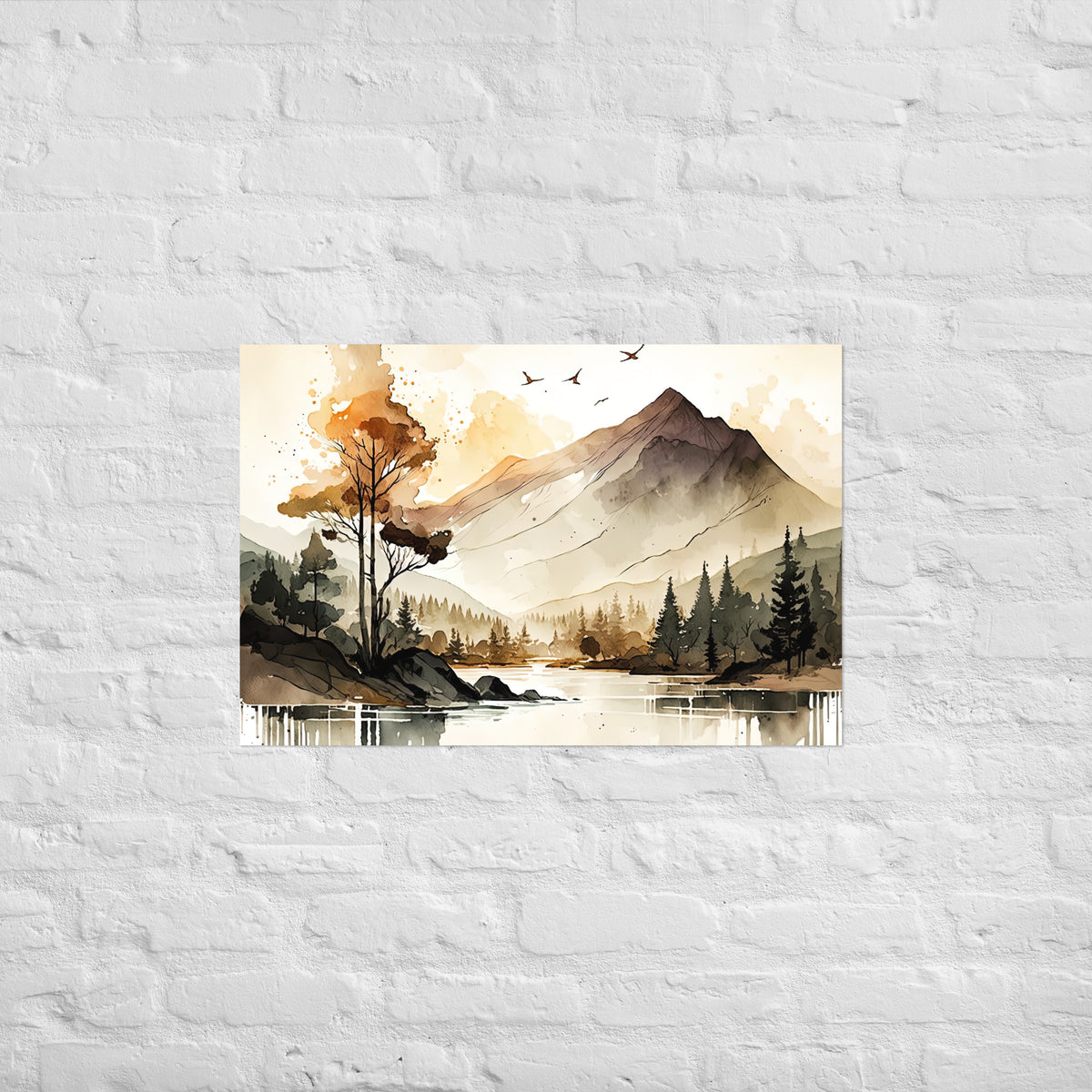 Mountain Lake Watercolor Premium Print
