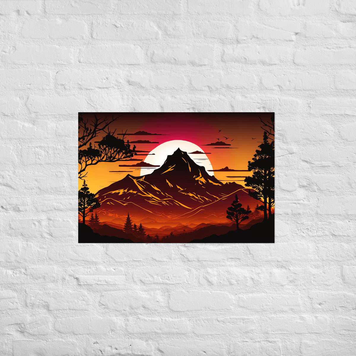 Burnt Sunset Mountain Silhouette Premium Art Print