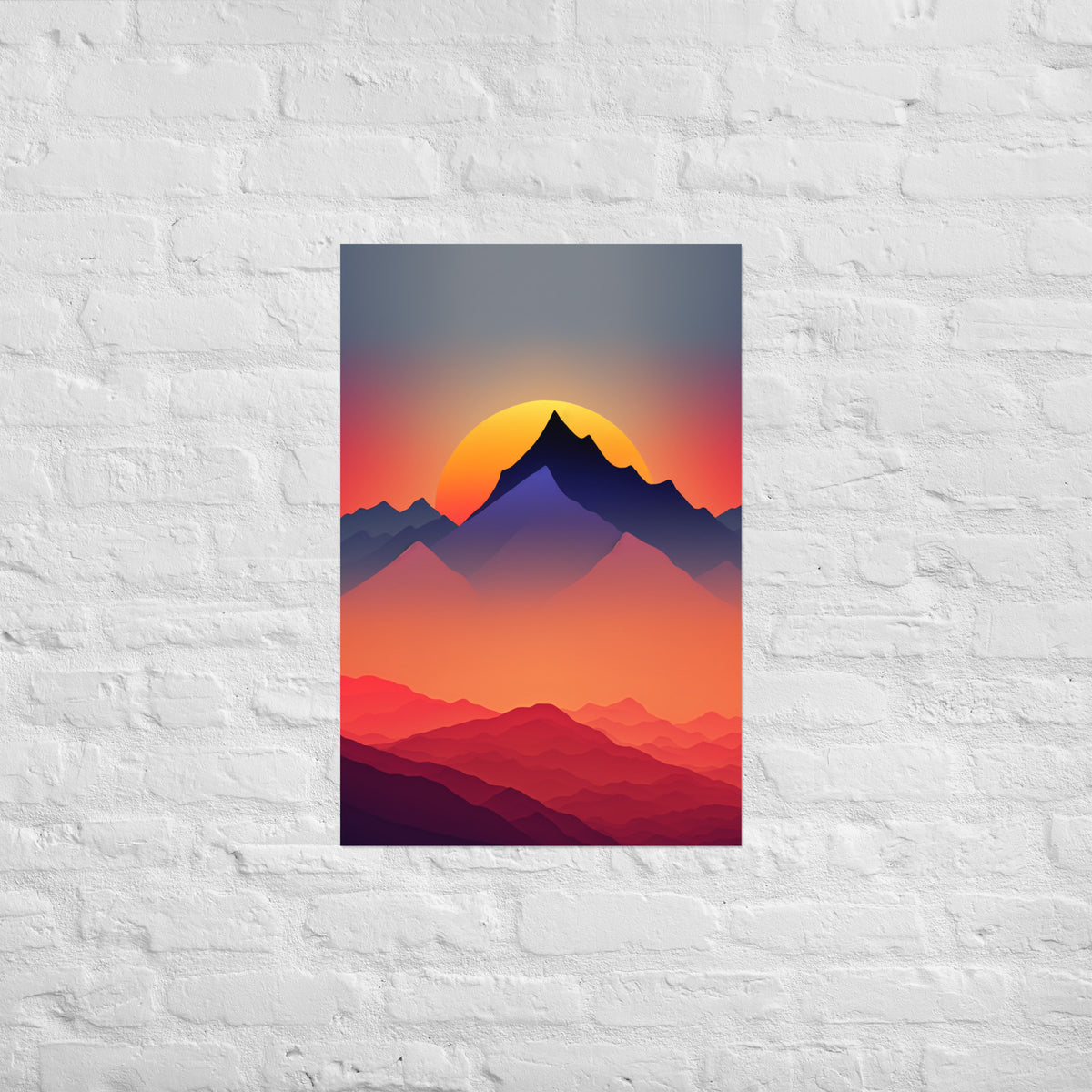 Sunset Silhouette Mountain Premium Art Print