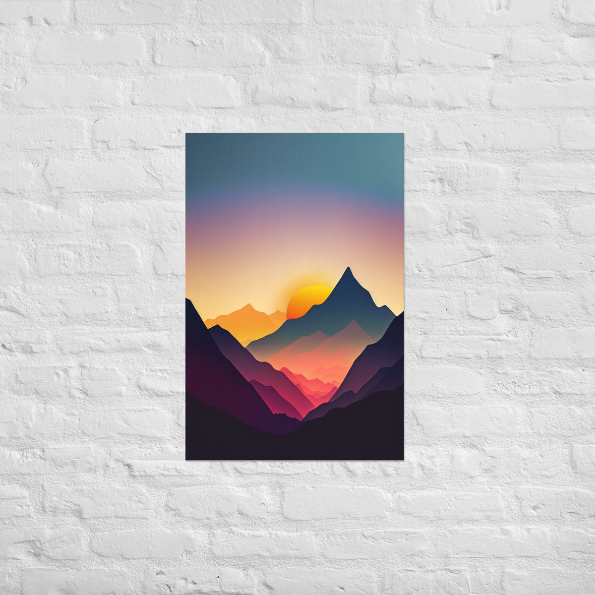 Sunset Silhouette Mountain Range Premium Art Print