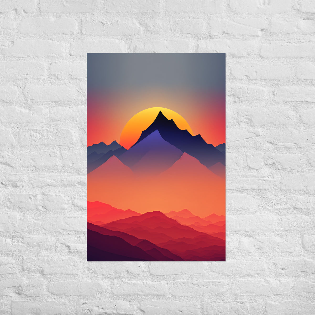 Sunset Silhouette Mountain Premium Art Print