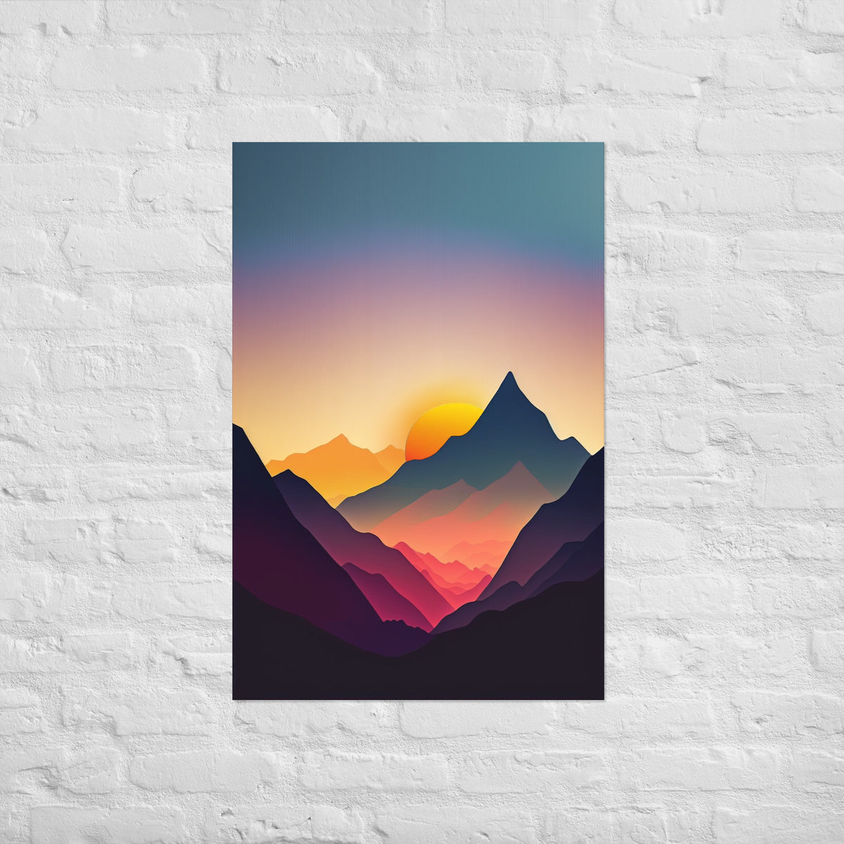 Sunset Silhouette Mountain Range Premium Art Print