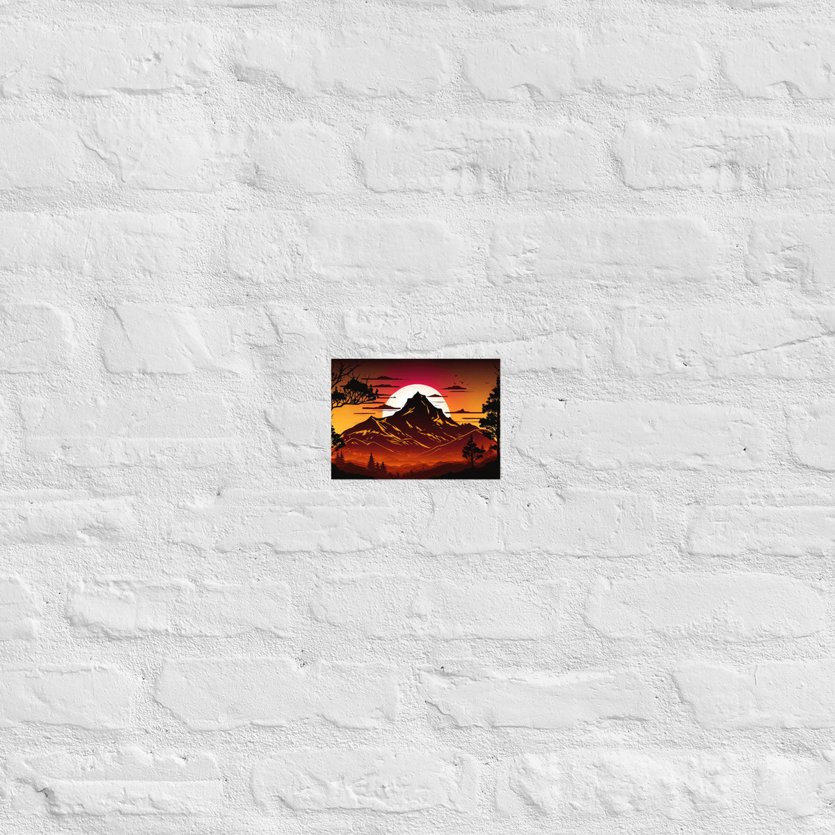 Burnt Sunset Mountain Silhouette Premium Art Print