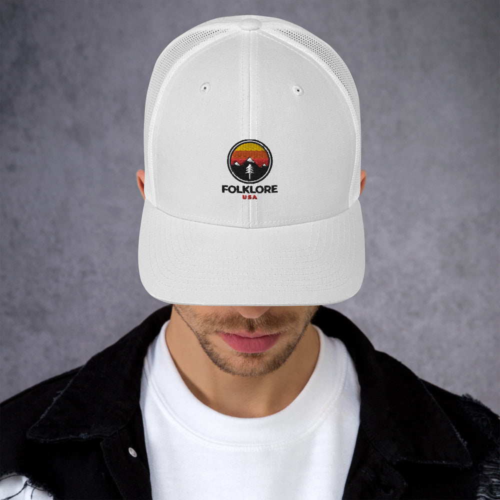 Folklore USA Camp Life Orange Trucker Cap (White)