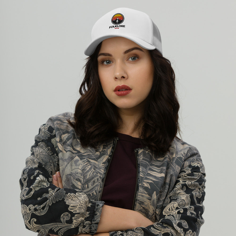 Folklore USA Camp Life Orange Trucker Cap (White)