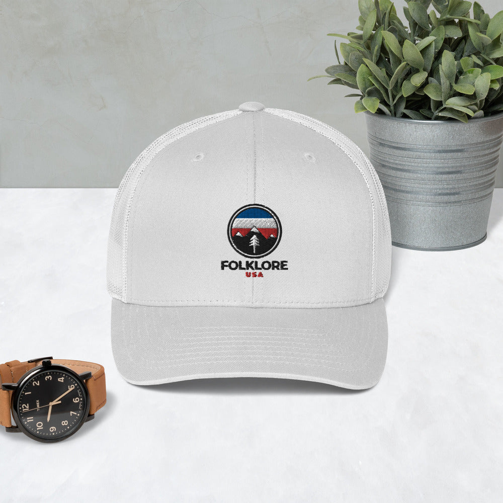 Folklore USA Camp Life Red White & Blue Trucker Cap (White)
