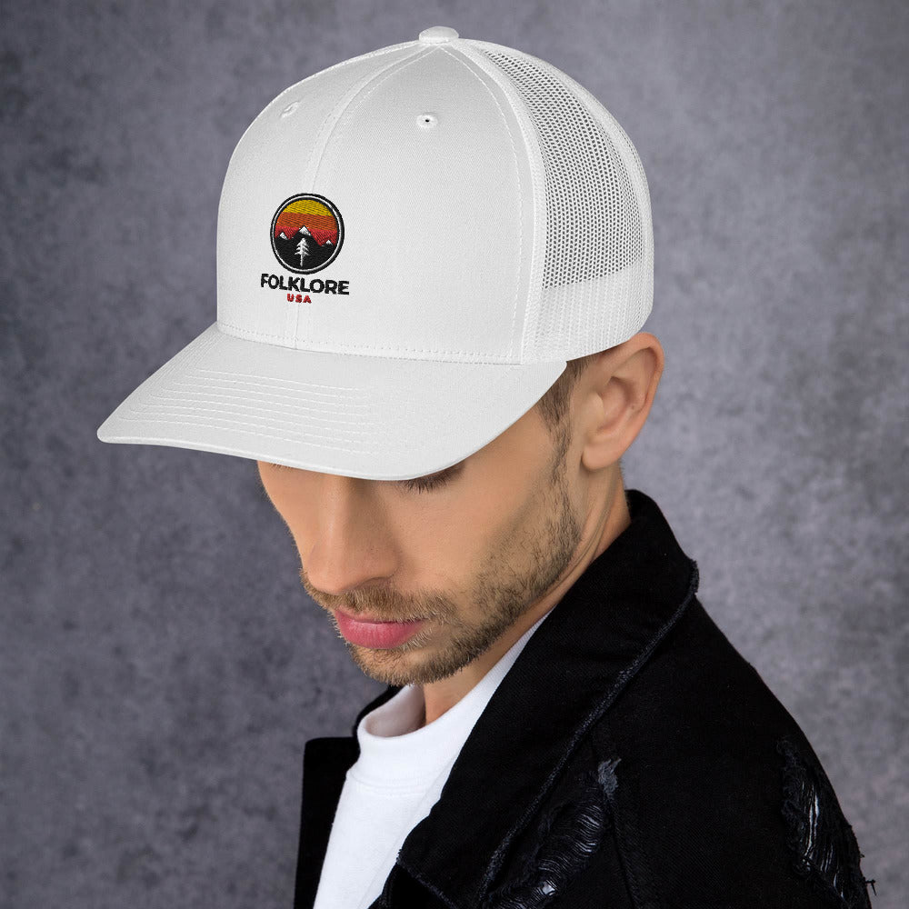 Folklore USA Camp Life Orange Trucker Cap (White)