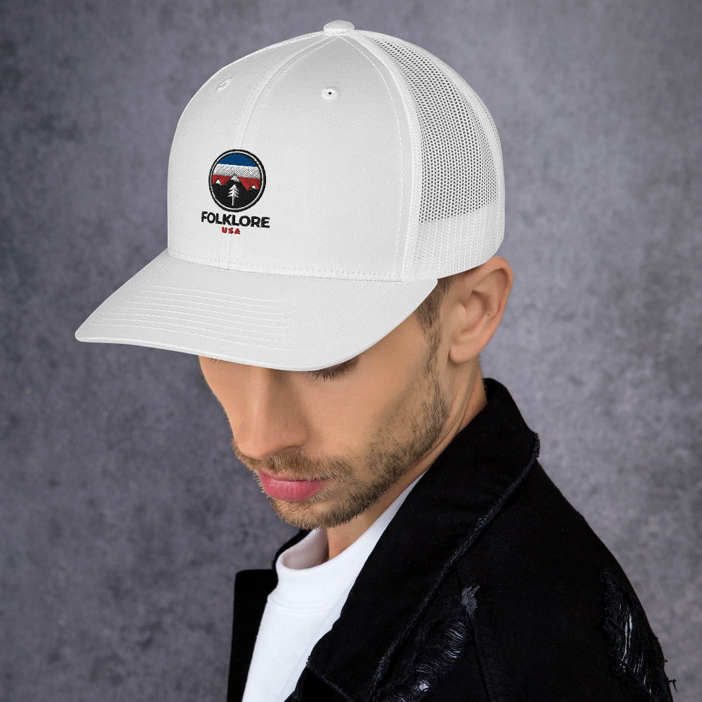 Folklore USA Camp Life Red White & Blue Trucker Cap (White)