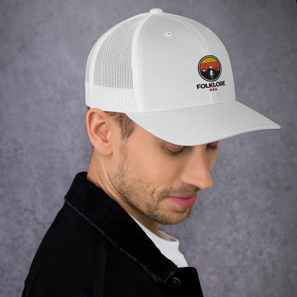 Folklore USA Camp Life Orange Trucker Cap (White)